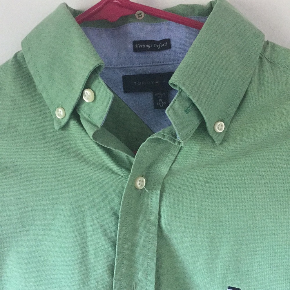 Button oxford sz 15 32-33 med Tomy hilfiger green - Picture 1 of 4